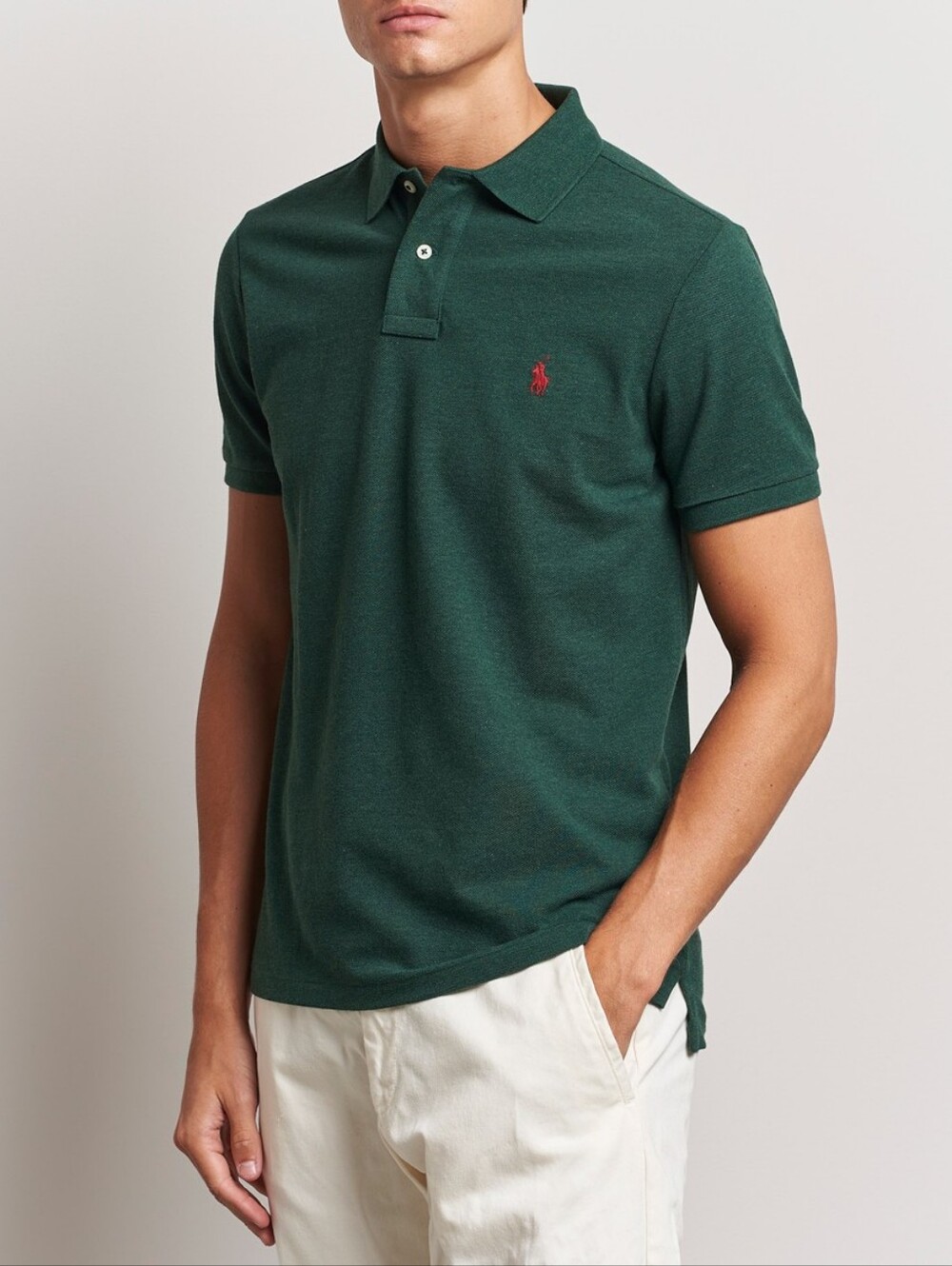 Polo Ralph Lauren Custom Slim Fit Green Polo Shirt Red Pony L